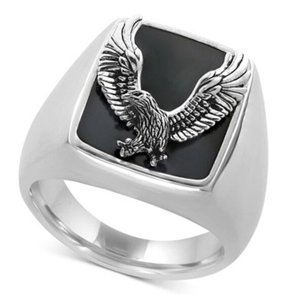 "925 Silver Plated Unique Flying Eagle Knight Cool Punk Men's Ring, FB16FA1369 - Picture 1 of 3